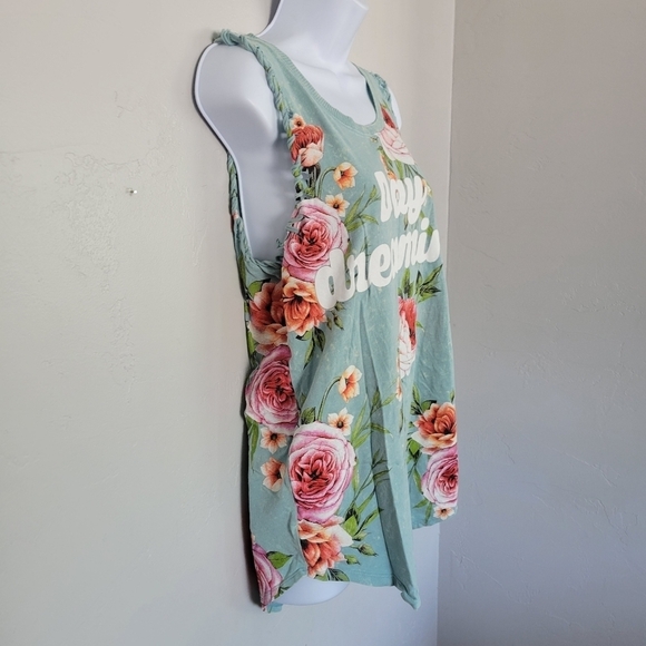 Mint Blue Tank Top Floral Day Dreaming Graphic Sm - Picture 3 of 6